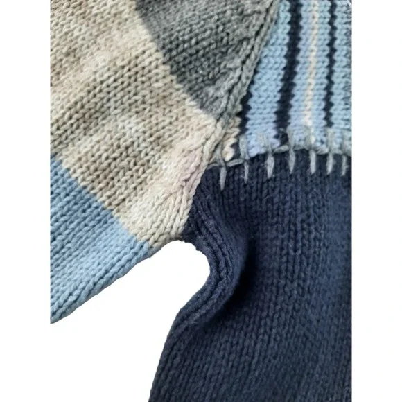 Vintage Paul Harris Women's Blue Cream Striped Mix Knit Chunky Grandpa Sweater L - Picture 9 of 9
